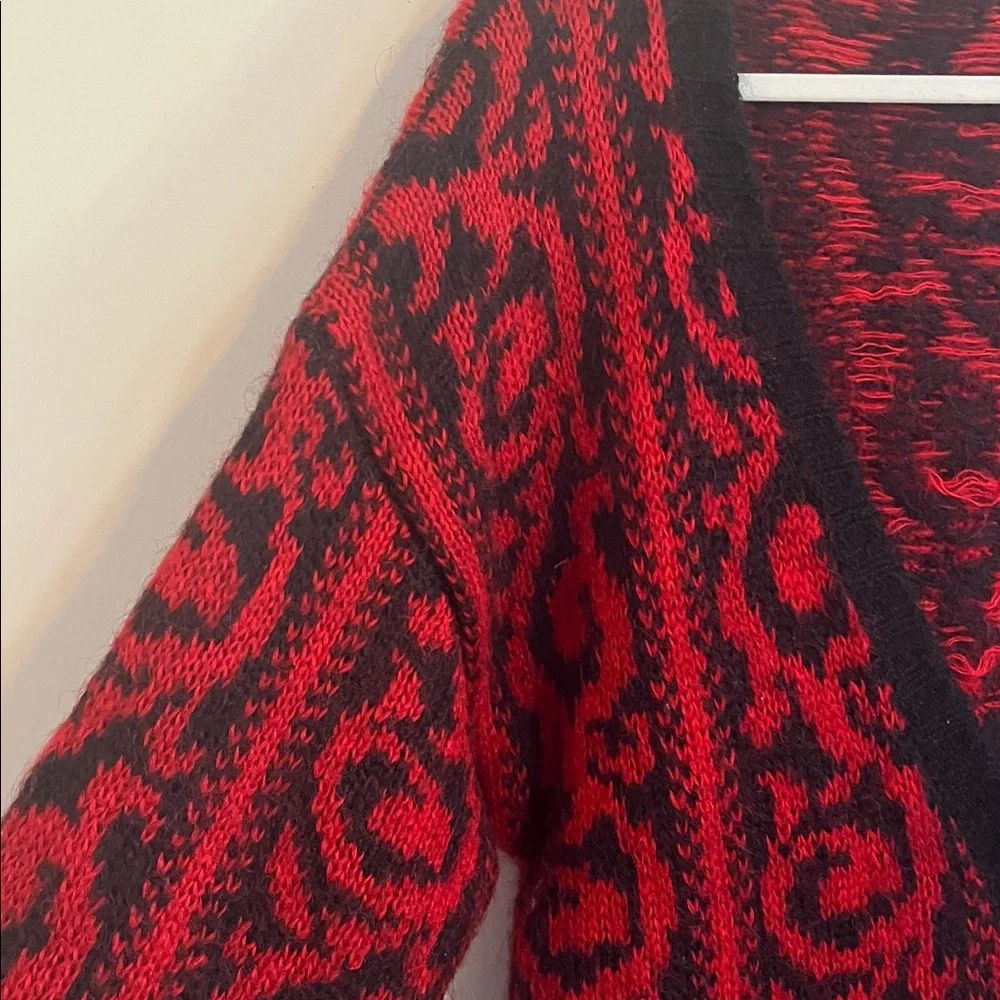 Vintage Knit Knit Cardigan Mohair Sweater Red Black 80s Demask Gothic Cozy Fuzzy - Picture 3 of 5